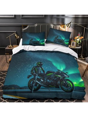 Vera Concept Store King Size Nevresim Takımı, Mavi Motosiklet Nevresim Takımı, Fermuarlı Kapamalı Yatak Seti, Aldults Çocuklar Için Yumuşak Hipoalerjenik Mikrofiber Yorg