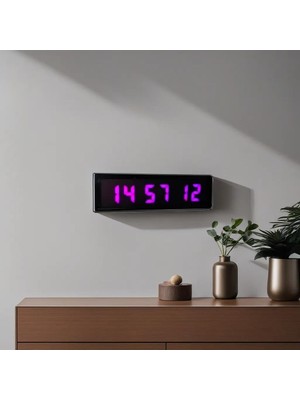 Vera Concept Store Saniyeli Dijital LED Duvar ve Masa Saati - Mor (Kasa Ölçüsü: 7X26 Cm)