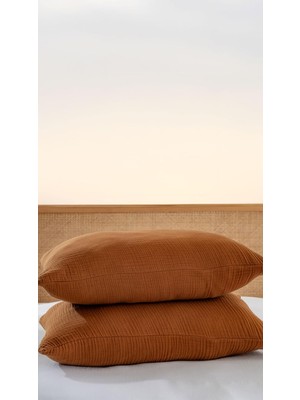 Vera Concept Store 4 Katlı Müslin Yastık KILIFI,%100 Pamuk, 50X70 Cm, 2'li Set, Nefes Alabilir, Düz Renk, Yatak Odası Için (Camel)