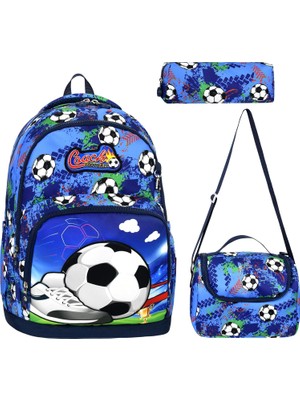 Vera Concept Store Üçlü Okul Çantası Seti Ilkokul Okul Çantası + Termal Beslenme Çantası + Kalemlik (Futbol)