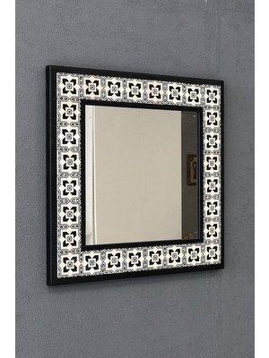 Vera Concept Store Oscar Stone Decor Masif Siyah Çerçeveli Mozaik Taş Ayna 43 cm x 43 cm (-Morocco-Etnik Desen) AYN4040-006