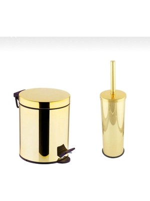 Vera Concept Store Gold Çöp Kovası Fırça Set Banyo Aksesuar Pedallı Kova Premium