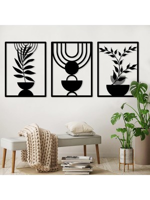 Vera Concept Store 3 Panel Boho Metal Duvar Sanatı, Soyut Minimalist Geometrik Duvar Sanatı, Oturma Odası, Yatak Odası Için Siyah Metal Duvar Heykeli (56 * 42 Cm)