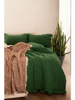 Vera Concept Store Cloudy Mood Müslin Nevresim TAKIMI,%100 Doğal Pamuk, Oeko-Tex Sertifikalı, Çift Taraflı, Tek/çift Kişilik, Terletmeyen (Koyu Yeşil, Tek Kişilik)