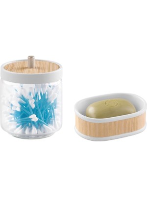 Vera Concept Store Kulak Çubuğu,pamukluk ve Sabunluk 2 Li Banyo Seti, Şeffaf, Krem