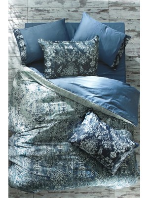 Vera Concept Store Mantova Çift Kişilik Pamuk Saten Nevresim Takımı Indigo 240 x 260