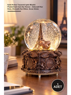 Yenilig 1 Adet Eyfel Kulesi Tasarımlı Işıklı Müzikli Püskürtmeli Cam Kar Küresi – Dekoratif Kar Küre, Otomatik Kar Etkisi, Snow Globe