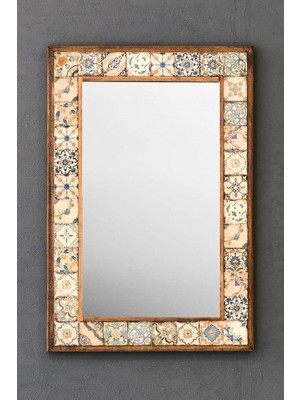 Vera Concept Store Oscar Stone Decor Masif Çerçeveli Mozaik Taş Ayna 43X63 cm (Morocco-Etnik Desen) Konsol Aynası AYN4060-076