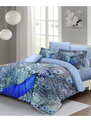 Vera Concept Store %100 Pamuk Saten Çift Kişilik Nevresim Takımı Pauw - Mavi, MONOHOME34672