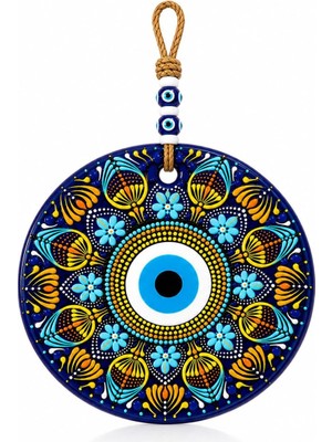 Vera Concept Store El Boyaması Vitray Nazar Boncuğu Duvar Süsü 22 cm | Mandala ve Lale Motifli El Yapımı Dekoratif Duvar Panosu | Premium Ev ve Ofis Dekoru | Özel Hediye