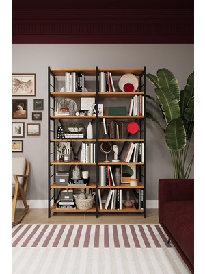 Vera Concept Store Asra Trend Petra Desen METALK02 6 Raflı Ikili Metal Kitaplık 110 cm Genişlik Endüstriyel Modern KÜTÜPHANE%100 Mdflam Raf Ünitesi