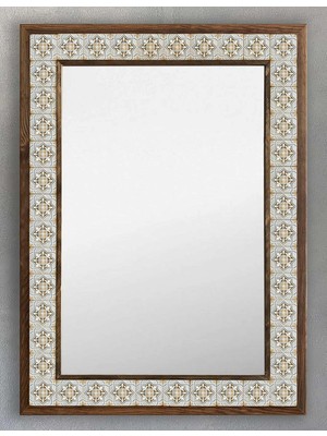 Vera Concept Store Oscar Stone Decor Ahşap Çerçeveli Mozaik Taş (Mermer) Ayna 53X73 cm Doğal Eskitme Ayna Seramik Desen
