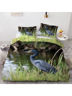 Vera Concept Store King Size Nevresim Takımı, Mavi Balıkçıl Kuş Nevresim Takımı, Fermuarlı Kapamalı Yatak Seti, Aldults Çocuklar Için Yumuşak Hipoalerjenik Mikrofiber Yo