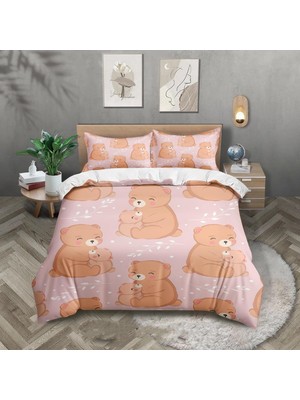Vera Concept Store Tek Kişilik Yatak Seti Kahverengi Ayı Nevresim Çocuklar Için Yumuşak Hipoalerjenik Mikrofiber Yorgan Kılıfı, Fermuarlı 1 Nevresim 135X200 cm + 2 Yastı