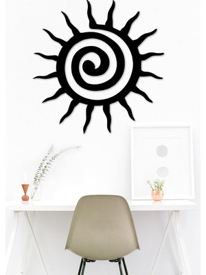 Vera Concept Store Spiral Güneş Doğal Ahşap Kaplama Siyah Duvar Dekoru, Geometrik Spiritüel Zen Duvar Sanatı, 30 cm (Çap)