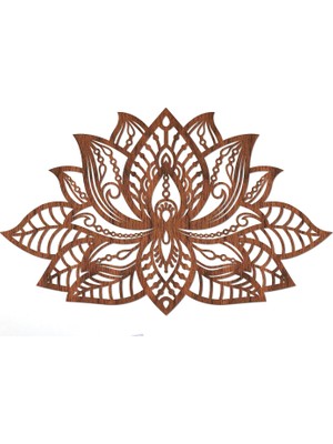 Vera Concept Store Lotus Çiçeği Ceviz Doğal Ahşap Kaplama Zen Mandala Duvar Dekoru, 100 cm (Genişlik)