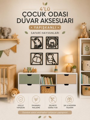 Vera Concept Store Safari Hayvanları Çocuk Odası Duvar Aksesuarı 4'lü Set 10X10 cm