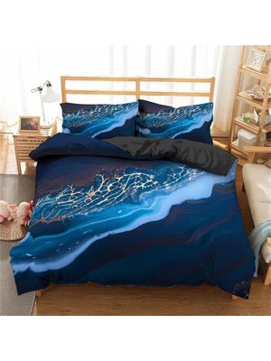 Vera Concept Store Çift Kişilik Nevresim 220 x 240 cm Yetişkin Mavi Mermer Gizli Fermuarlı Nevresim Takımı Yumuşak Anti-Alerji Mikrofiber Nevresim Takımı Nevresim ve 2 Y