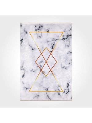 Vera Concept Store Zımpara Beyaz Mermer Modern Geometrik Etnik Desenli Boho Makinada Yıkanabilir Hafif Hav Toz Vermez Leke Tutmaz Kaymaz Taban Dijital Makine Baskı Halı