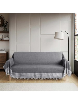 Vera Concept Store Natural Buldan Işi Kolları Örten Kaymaz Kanepe Çekyat Koltuk Örtüsü 180X300 cm Pamuk Dokuma (Antrasit)