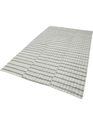 Vera Concept Store 165X278 cm Çizgili Kilim Beyaz Çizgili Yün El Dokuma Modern Geometrik Etnik Eskitme Desenli Boho Oturma Odası Salon Yolluk Koridor Mutfak Halısı