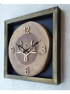 Vera Concept Store Doğal, Masif Eskitme Ahşap Çerçeveli, Ceviz Ağacı Kare Duvar , Masa Saati 30X30 cm MKS18R3A