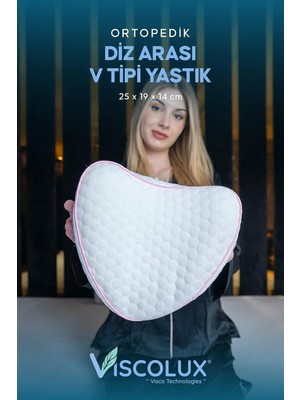 Vera Concept Store Diz Arası Ortopedik Yastık - V Model Diz Arası Yastık Visco Yastık Mavi 25X25X15, Pembe