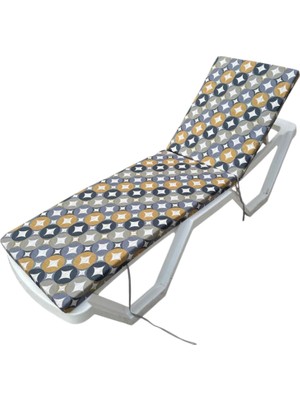 Vera Concept Store Gri ve Hardal Renkli Geometrik Desenli Su ve Leke Itici Kumaş Fermuarlı Bağcıklı Yıkanabilir Kılıf Bahçe Havuz Plaj Şezlong Minderi