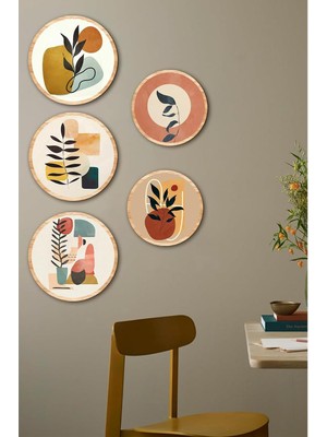 Vera Concept Store Modern Dekoratif Duvar Tablosu, 5 Parça Set, Botanik Desenli, Mdf Çerçeve, Bej, 50 x 70 cm