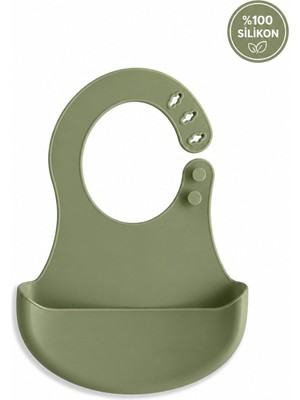 Vera Concept Store Bpa İÇERMEYEN%100 Silikon Bebek Mama Önlüğü Kaydırmaz Cepli Bebek Önlüğü Yeşil