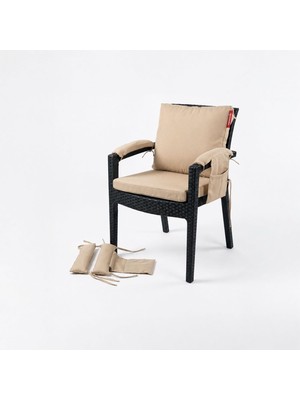 Vera Concept Store 4 Parçalı Sırtlıklı Sandalye Minderi 46 x 46 cm Kol Pedli Su ve Leke Itici Bağcıklı Bahçe Balkon Minderi Seti Bej