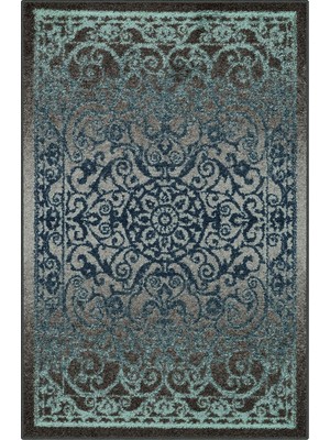 Vera Concept Store Pelham Vintage Mutfak Halıları Kaymaz Vurgulu Alan Halı [made In Usa], 2'6 x 3'10, Kömür/parlak Mavi