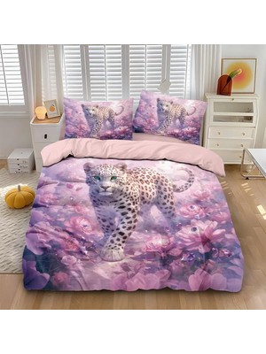 Vera Concept Store Tek Kişilik Yatak Seti Mor Leopar Baskılı Nevresim Çocuklar Için Yumuşak Hipoalerjenik Mikrofiber Yorgan Kılıfı, Fermuarlı 1 Nevresim 135X200 cm + 2 Y