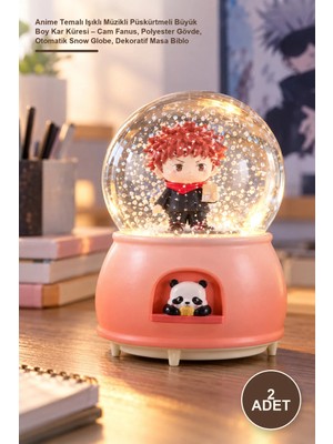 Yenilig 2 Adet Anime Temalı Işıklı Müzikli Püskürtmeli Büyük Boy Kar Küresi – Cam Fanus, Polyester Gövde, Otomatik Snow Globe, Dekoratif Masa Biblo
