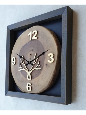 Vera Concept Store Doğal, Masif Eskitme Ahşap Çerçeveli, Ceviz Ağacı Kare Duvar , Masa Saati 30X30 cm MKS19R9A