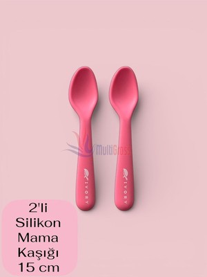 Vera Concept Store 2'li Silikon Mama Kaşığı 15 Cm, Koyu Pembe