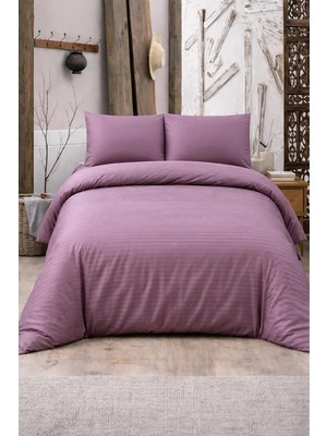Vera Concept Store Vionetta Pamuk Saten Gül Kurusu Çizgili Otel Serisi Lastikli Çarşaflı Çift Kişilik Nevresim Takımı