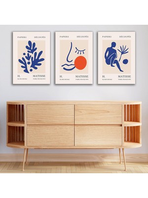 Vera Concept Store Henri Matisse 3'lü Kanvas Tablo Seti - Modern Soyut Dekoratif Minimalist Duvar Dekoru, 50X70 cm