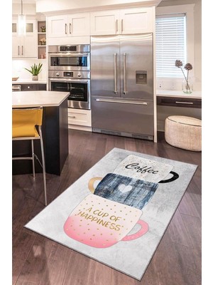 Vera Concept Store Makinede Yıkanabilir Kaymaz Tabanlı Mutfak Halısı Cups, Gri, 80 x 150