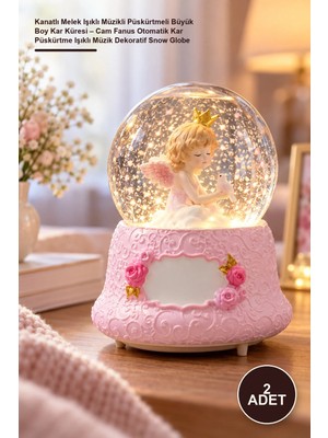 Yenilig 2 Adet Kanatlı Melek Işıklı Müzikli Püskürtmeli Büyük Boy Kar Küresi – Cam Fanus Otomatik Kar Püskürtme Işıklı Müzik Dekoratif Snow Globe
