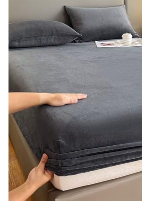 Vera Concept Store Kadife Kumaş Çift Kişilik Fitted Lastikli Çarşaf Takımı 160X200+30 cm Antrasit