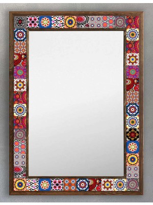 Vera Concept Store Oscar Stone Decor Ahşap Çerçeveli Mozaik (Mermer) Ayna 53X73 cm Seramik Desenli-Suzani-Etnik