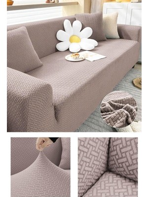 Vera Concept Store Tuğla Desen 3 Kişilik Lastikli Kanepe Örtüsü | Lastikli Koltuk Örtüsü | Koltuk Kılıfı Vizon 180 x 230