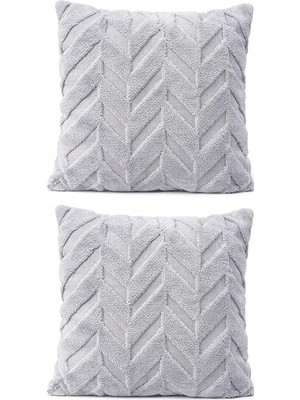 Vera Concept Store Dekoratif Peluş Kırlent Kılıfı Seti, Iskandinav Zigzag Balıksırtı Desenli, Modern Salon ve Koltuk Yastık Kılıfı, 42X42 cm (Balıksırtı Gri 2'li)