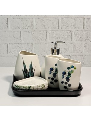 Vera Concept Store Porselen Banyo Seti Stantlı Wc Sıvı Sabunluk Lavabo Takımı 6lı Beyaz