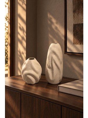 Vera Concept Store Liora 2'li Organik Form Dokulu Seramik Vazo Seti (Büyük 27X12 Cm/küçük 16X14 Cm)