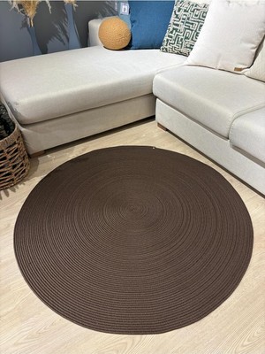 Vera Concept Store Jüt Yuvarlak Hasır Görünümlü Klasik Halı Kilim Kahverengi 70 x 70