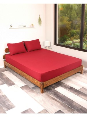 Vera Concept Store Rozet Tekstil Bordo Lastikli Çarşaf Takımı Fitted Pamuklu Kumaş Yastık Kılıflı Bordo 100 x 200