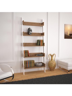 Vera Concept Store Only Merdiven Kitaplık, 5 Raflı, Koyu Meşe & Beyaz