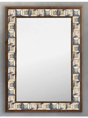 Vera Concept Store Oscar Stone Decor Ahşap Çerçeveli Mozaik Taş (Mermer) Ayna 53X73 cm Doğal Ayna Eskitme Seramik Desen